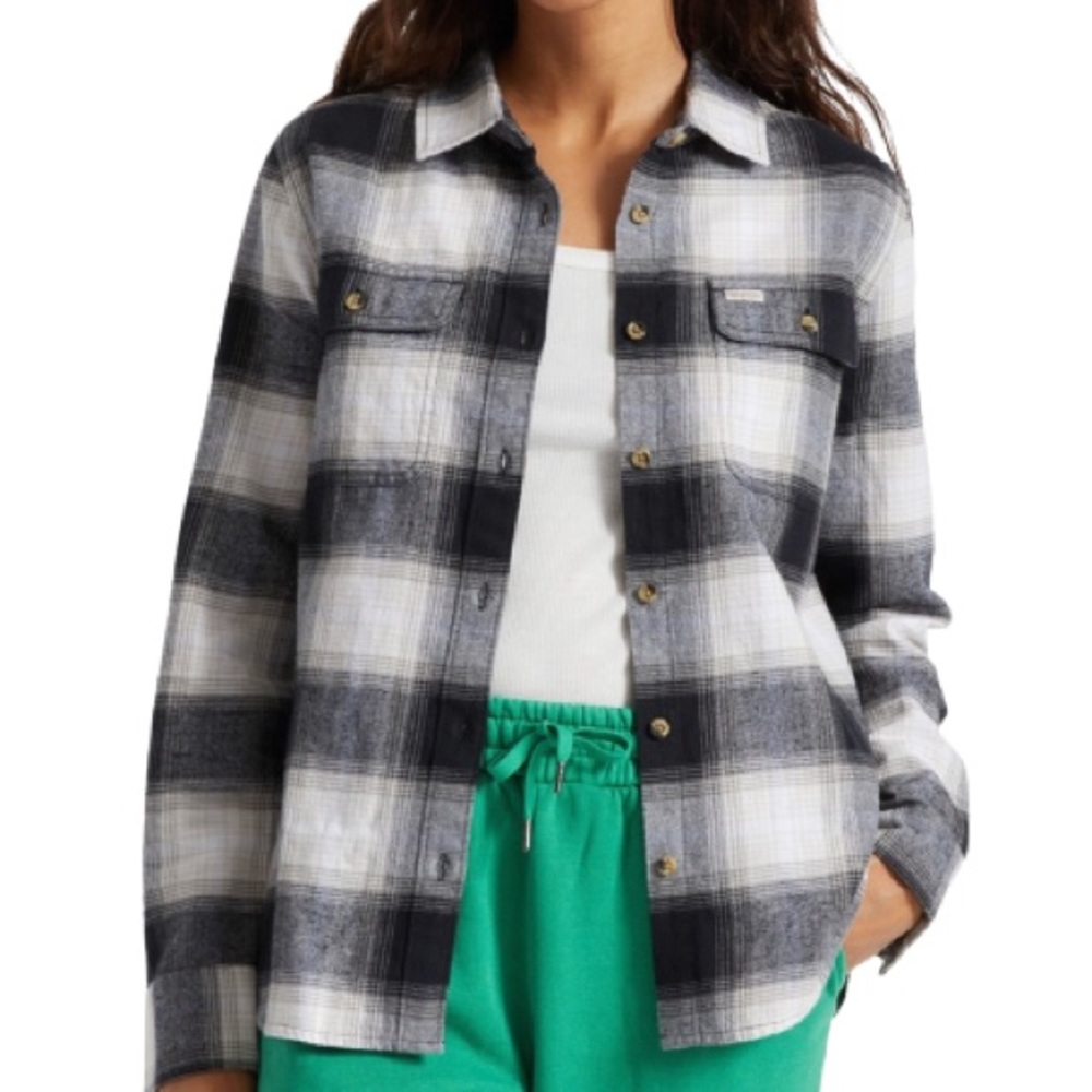 NWOT Brixton Bowery Black White Plaid Button Down Shirt Size S